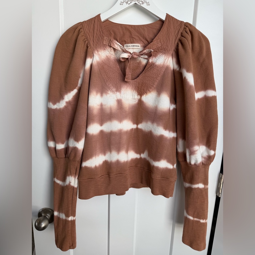 Ulla Johnson Medium Graham Tie Due Pullover Sweatshirt Puff Sleeve Bohemian Fall